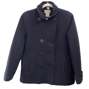 Vintage LL Bean Women's Bellandi Lined Coat 100% Wool Peacoat Dark Navy Sz. 12P